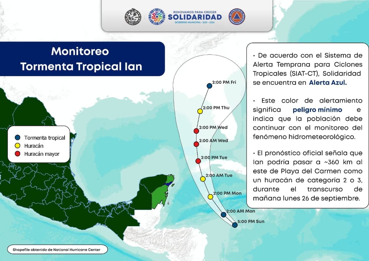Prevén que Tormenta Tropical 'Ian' pase mañana a 360 kilómetros al este de Playa del Carmen
