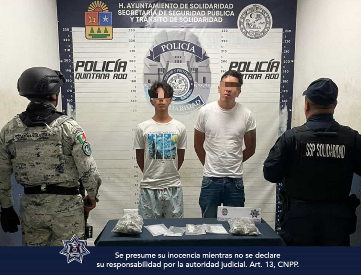 Detienen a dos personas en Solidaridad con posibles narcóticos y a otro sujeto por abuso sexual