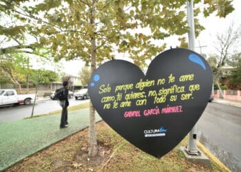 Instalan corazones con frases de amor en calles de Tamaulipas