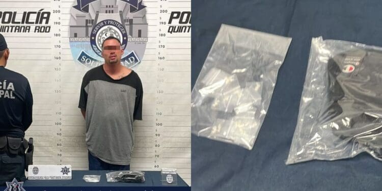 Policía Municipal de Solidaridad aseguró a un sujeto en posesión de posibles narcóticos