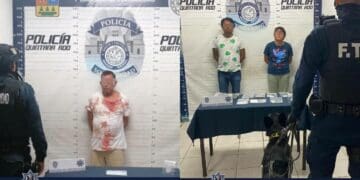 Policía Municipal de Solidaridad asegura a presunto homicida y a una pareja con posibles cartuchos útiles y narcóticos