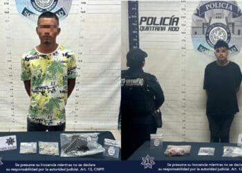 Policía Municipal de Solidaridad detiene a dos sujetos en posesión de posibles narcóticos en Playa del Carmen