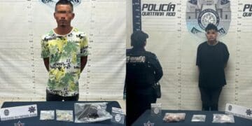 Policía Municipal de Solidaridad detiene a dos sujetos en posesión de posibles narcóticos en Playa del Carmen