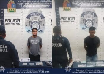 Policía Municipal de Solidaridad detiene a dos sujetos posiblemente relacionados con la venta de narcóticos, en dos hechos distintos