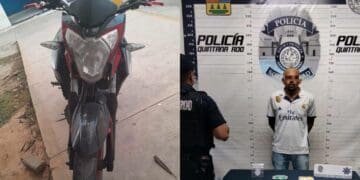 Policía Municipal de Solidaridad recupera motocicleta con reporte de robo y asegura a un sujeto con dosis de posible metanfetamina