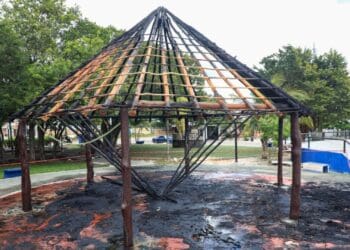 Descuido provoca incendio en palapa de un parque