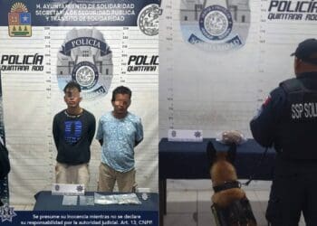 Policía Municipal de Solidaridad aseguró a dos sujetos con más de 20 envoltorios de posibles drogas